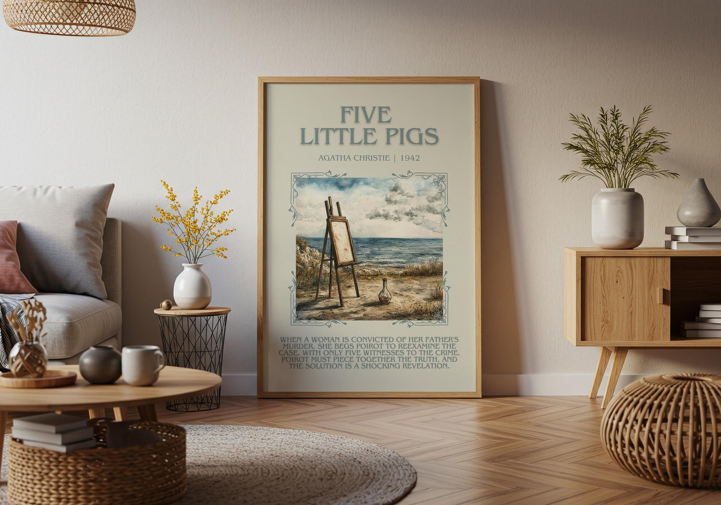 Five Little Pigs by Agatha Christie Descriptive, High Quality Poster Print. Free Delivery Wall Art. Author and Blurb Book Artwork