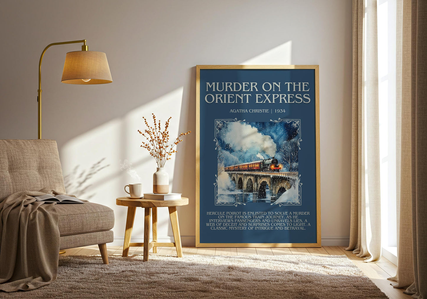 Murder On The Orient Express by Agatha Christie Descriptive, High Quality Poster Print. Free Delivery Wall Art.Author and Blurb Book Artwork