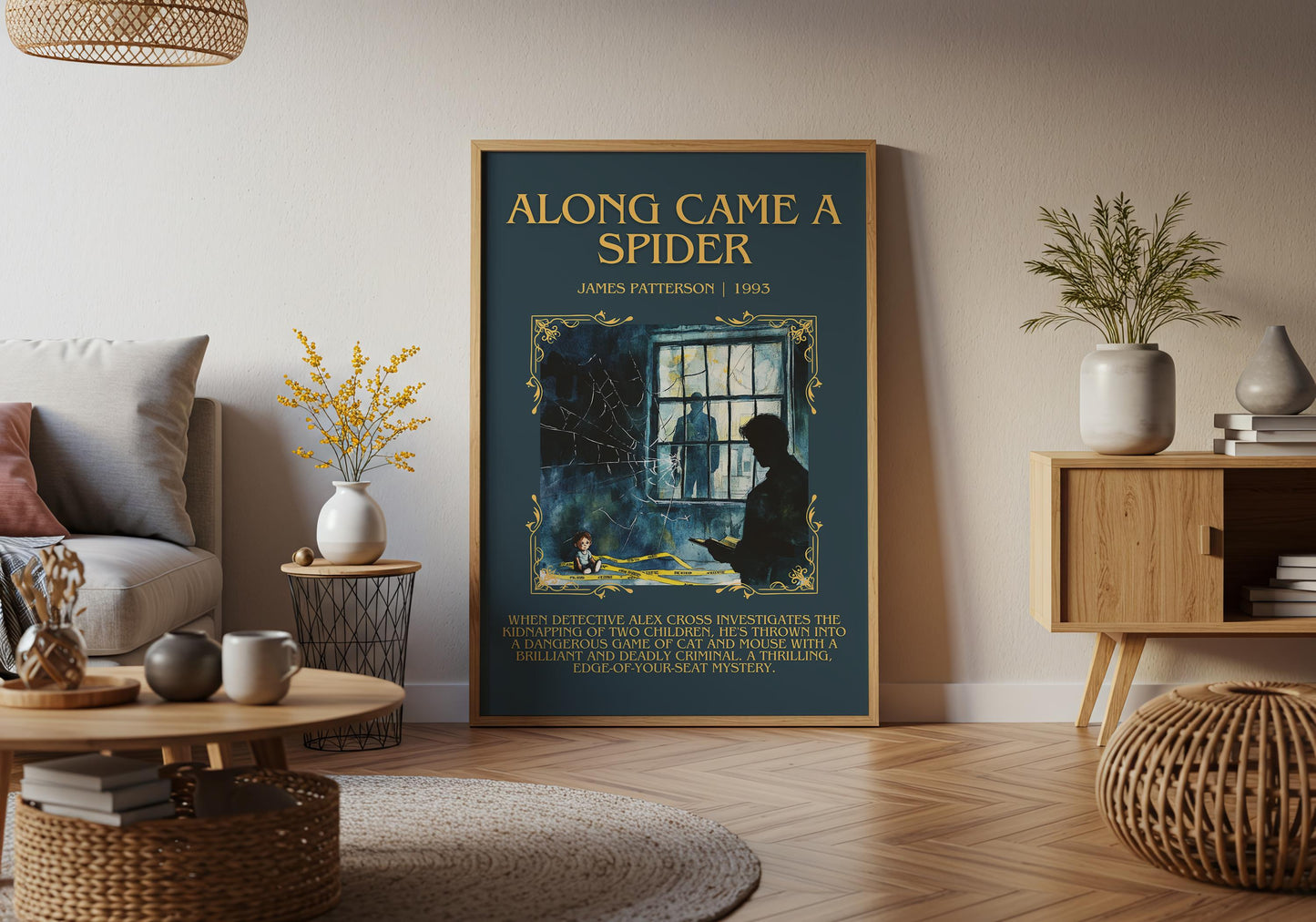 Along Came A Spider by James Patterson Descriptive, High Quality Poster Print. Free Delivery Wall Art. Author & Blurb Book Artwork.Book Gift