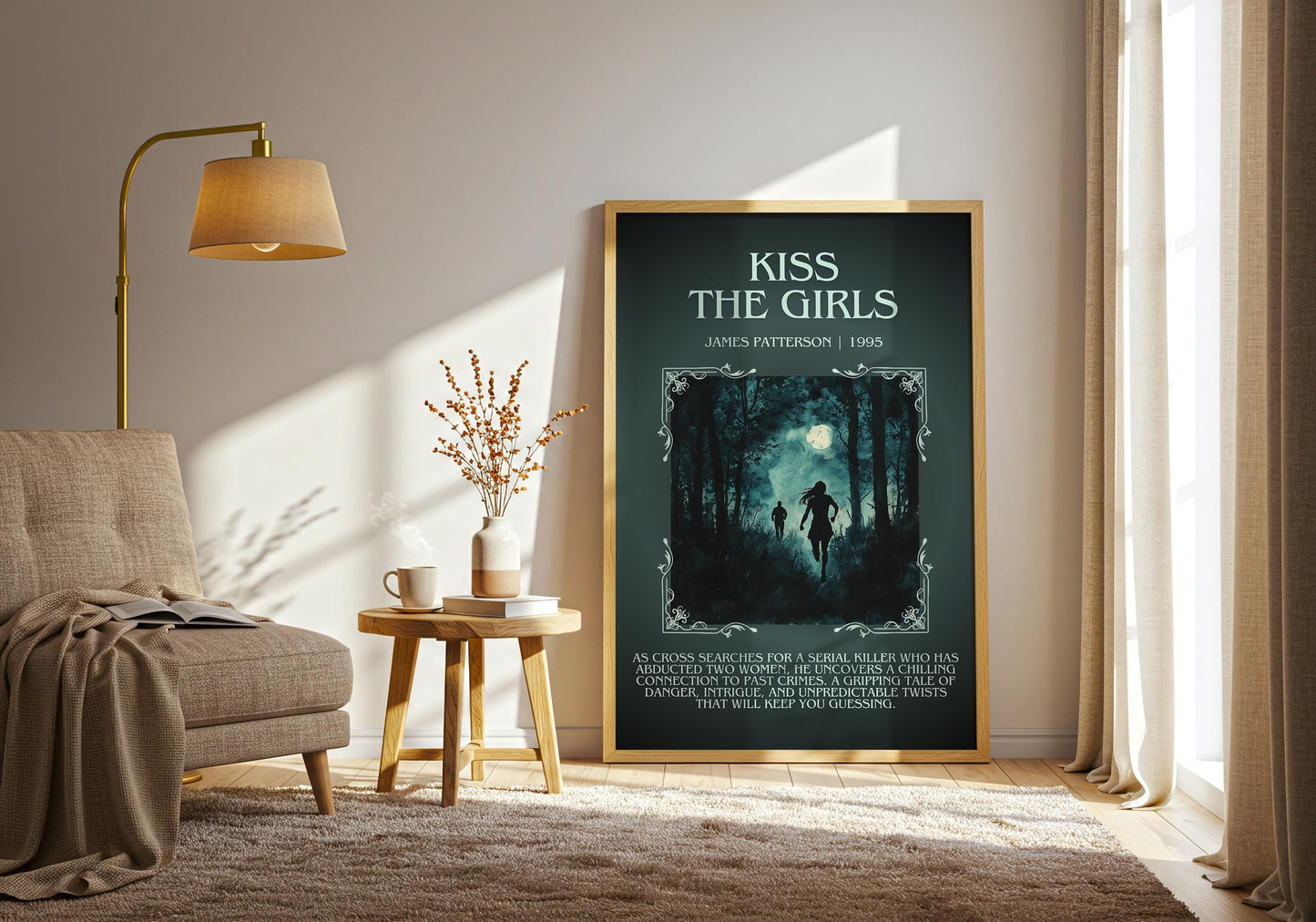 Kiss The Girls by James Patterson Descriptive, High Quality Poster Print. Free Delivery Wall Art.Author&Blurb Book Artwork.Book Summary Gift