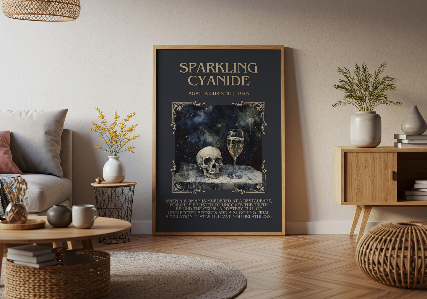 Sparkling Cyanide by Agatha Christie Descriptive, High Quality Poster Print. Free Delivery Wall Art. Author&Blurb Book Artwork. Summary Gift