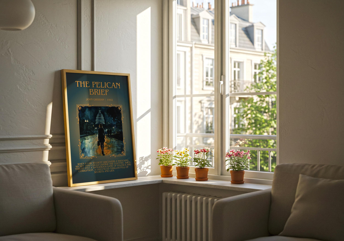 The Pelican Brief by John Grisham Descriptive, High Quality Poster Print. Free Delivery Wall Art.Author&Blurb Book Artwork.Book Summary Gift