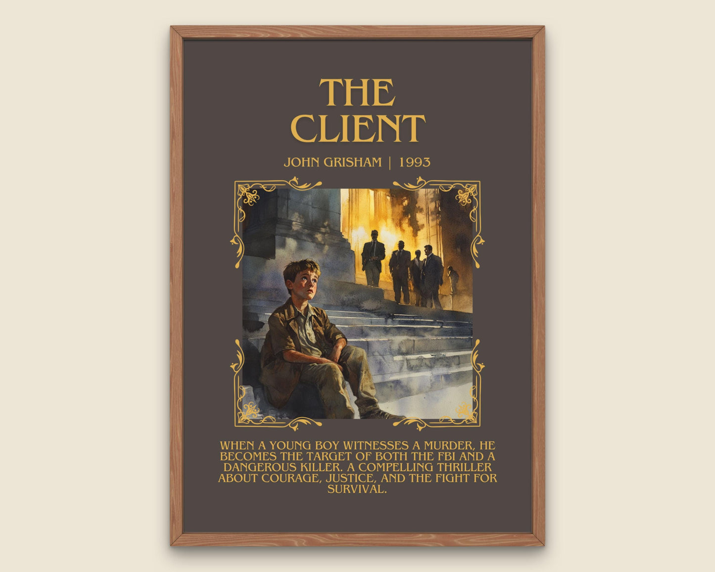 The Client by John Grisham Descriptive, High Quality Poster Print Free Delivery Wall Art. Author&Blurb Book Artwork. Book Summary Gift Decor