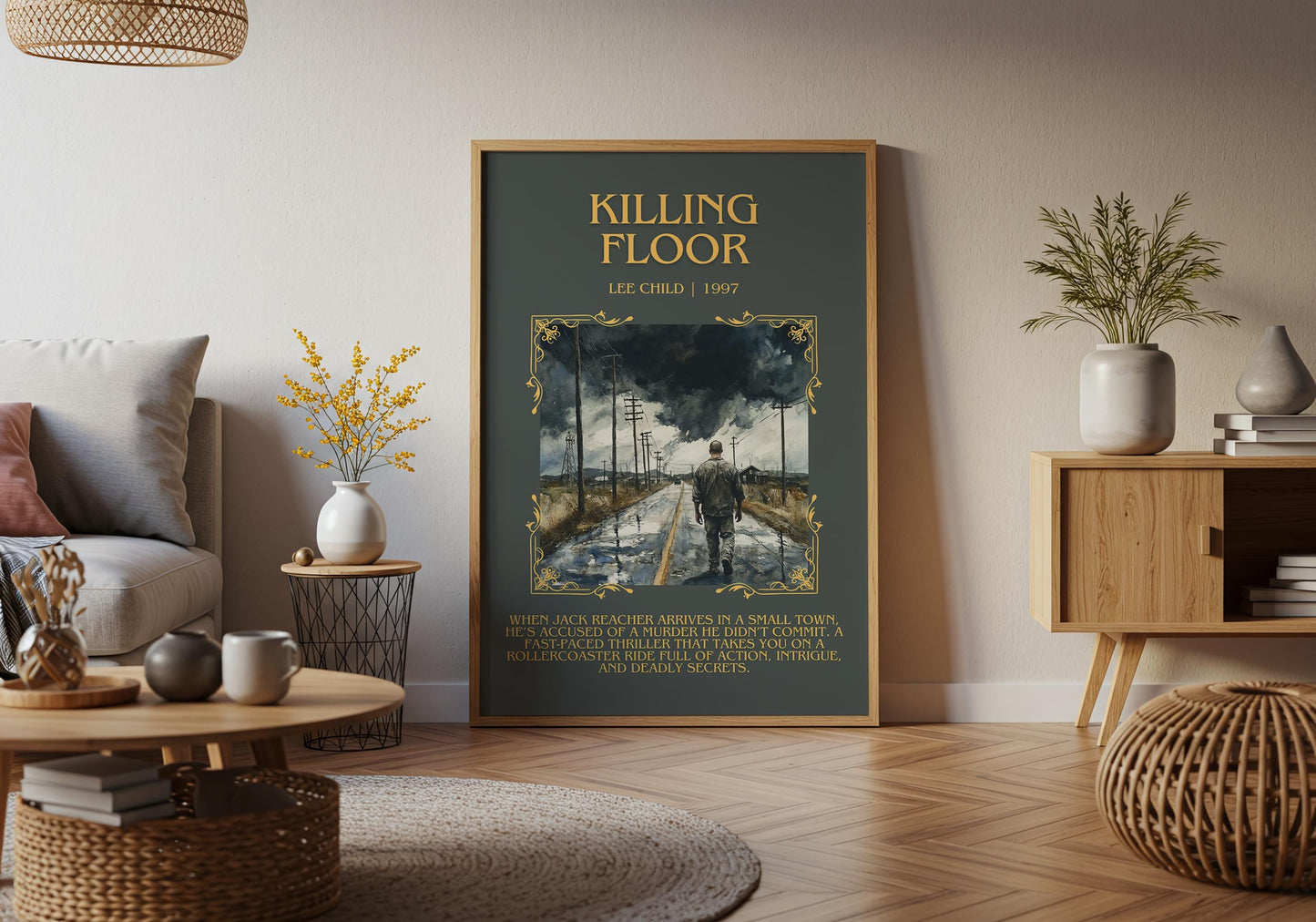 Killing Floor by Lee Child Descriptive, High Quality Poster Print. Free Delivery Wall Art.Author & Blurb Book Artwork. Book Summary Gift