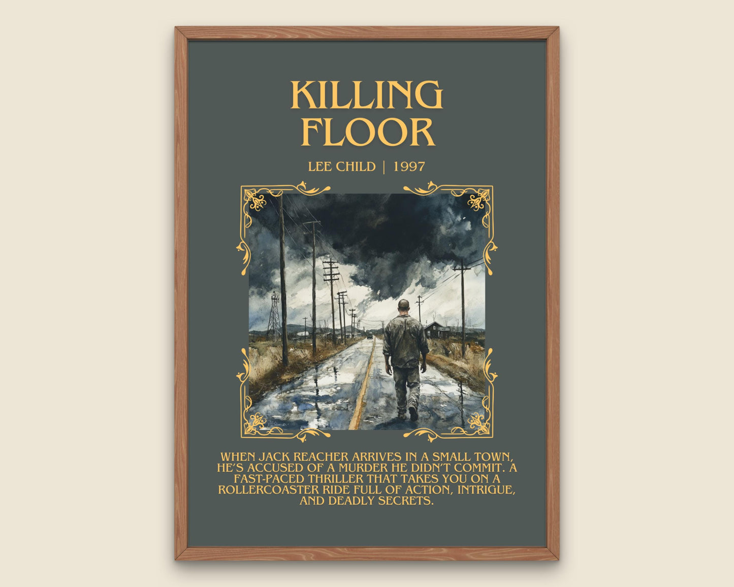 Killing Floor by Lee Child Descriptive, High Quality Poster Print. Free Delivery Wall Art.Author & Blurb Book Artwork. Book Summary Gift