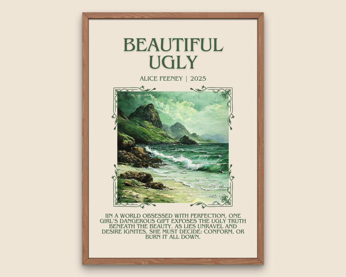 Beautiful Ugly by Alice Feeney Descriptive, High Quality Poster Print.Free Delivery Wall Art.Author&Blurb Book Artwork. Book Gift