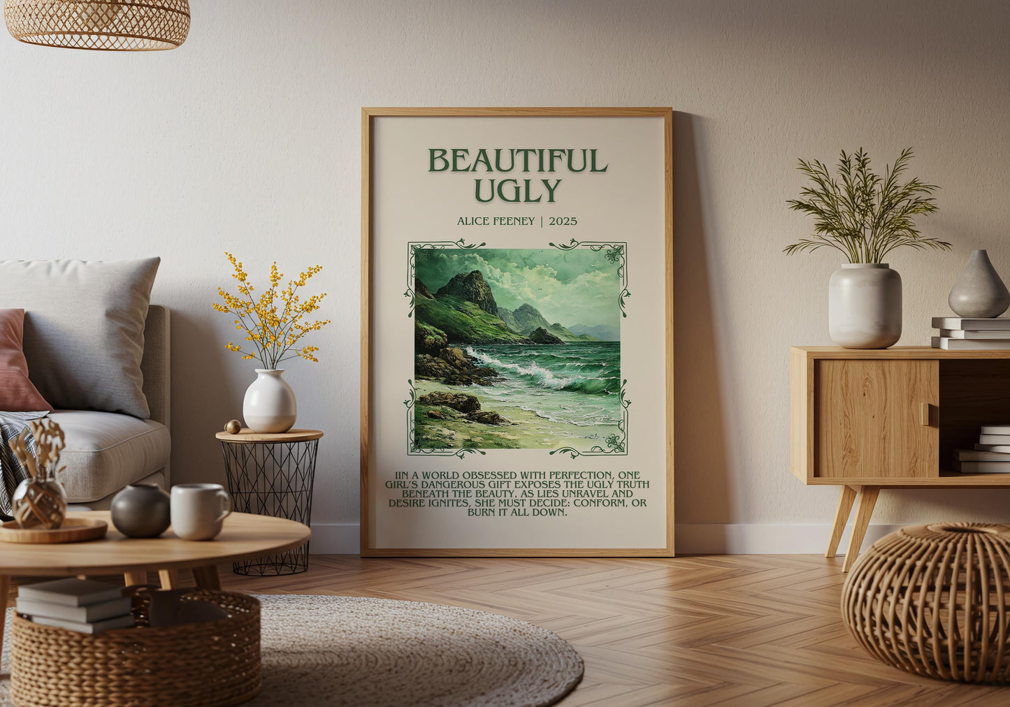 Beautiful Ugly by Alice Feeney Descriptive, High Quality Poster Print.Free Delivery Wall Art.Author&Blurb Book Artwork. Book Gift