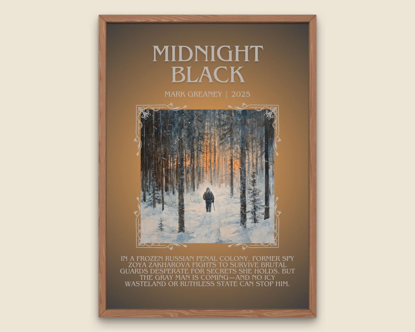 Midnight Black by Mark Greaney Descriptive, High Quality Poster Print.Free Delivery Wall Art.Author&Blurb Book Artwork. Book Summary Gift