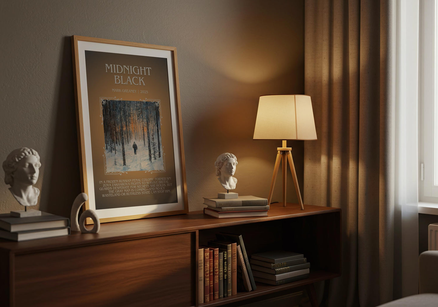 Midnight Black by Mark Greaney Descriptive, High Quality Poster Print.Free Delivery Wall Art.Author&Blurb Book Artwork. Book Summary Gift