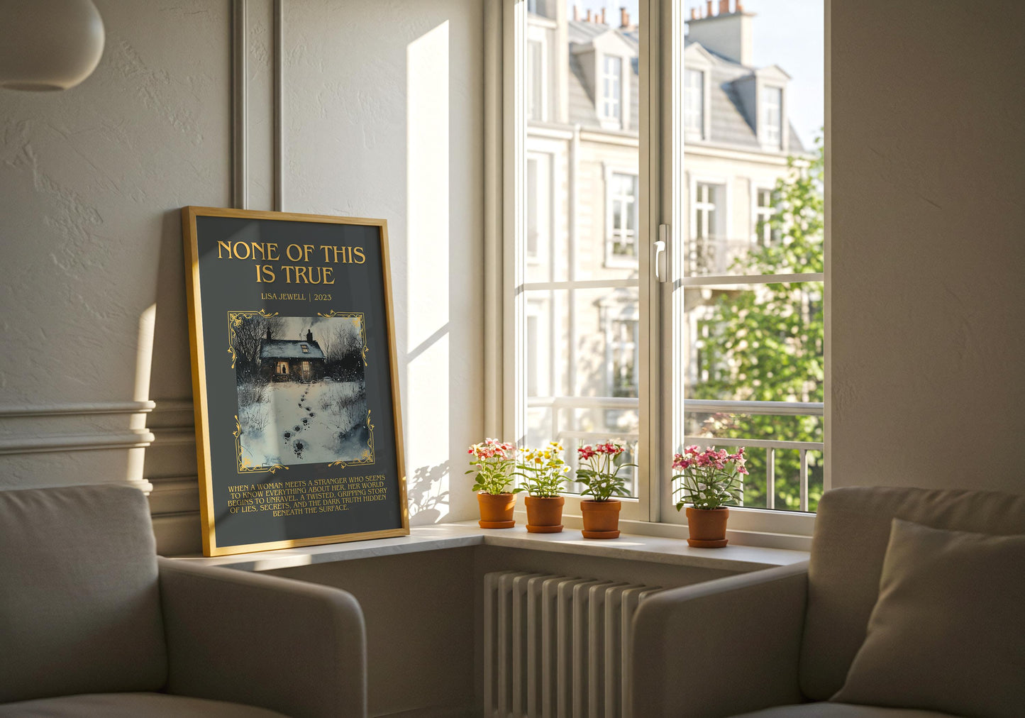 None Of This Is True by Lisa Jewell Descriptive, High Quality Poster Print.Free Delivery Wall Art.Author&Blurb Book Artwork. Gift