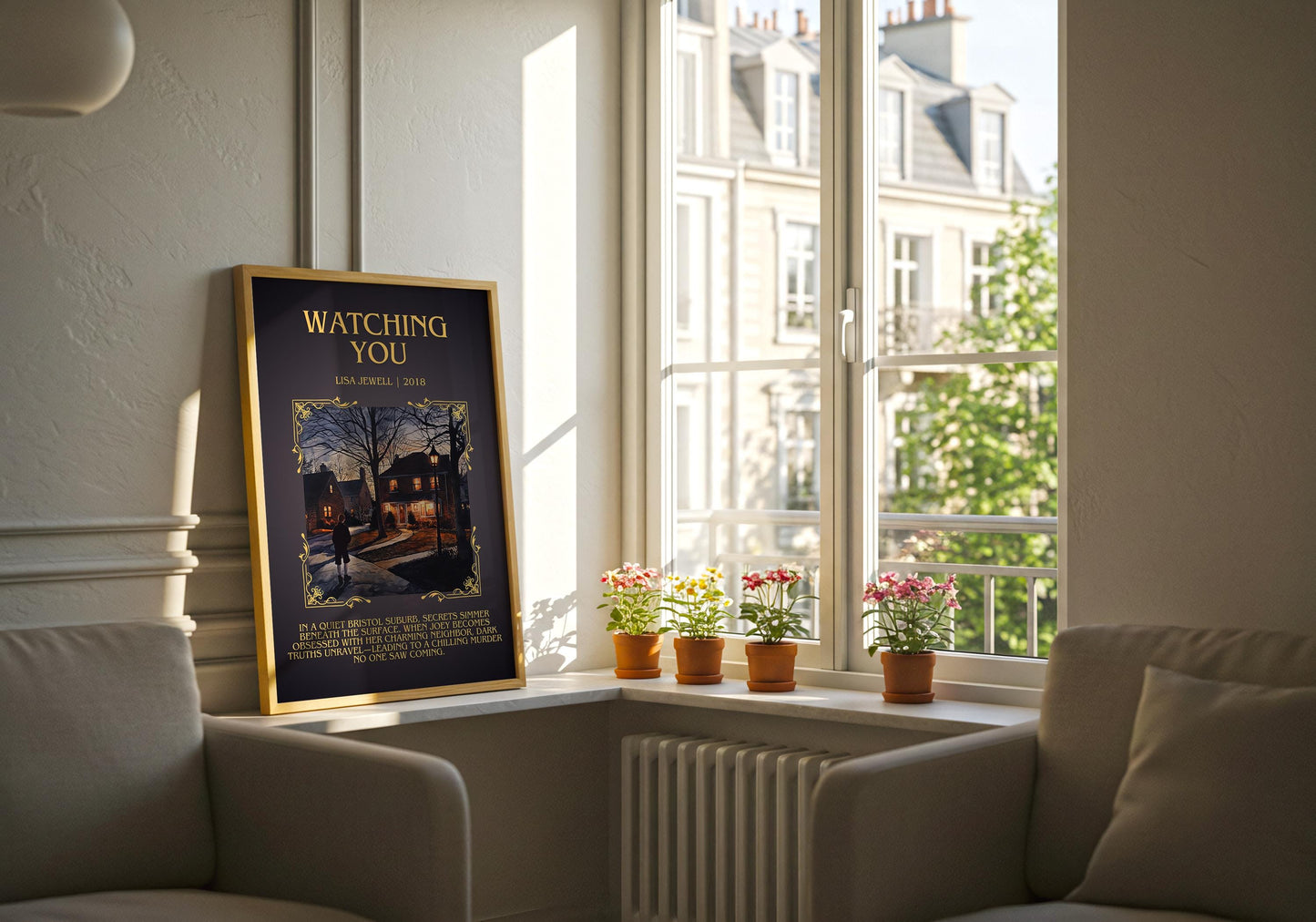 Watching You by Lisa Jewell Descriptive, High Quality Poster Print.Free Delivery Wall Art.Author&Blurb Book Artwork. Novel Summary Gift