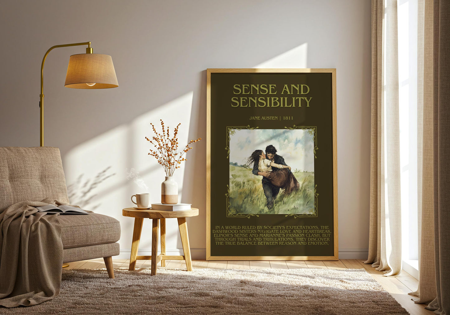 Sense and Sensibility by Jane Austen Descriptive, High Quality Poster Print. Free Delivery Wall Art. Author and Blurb Book/Novel Artwork
