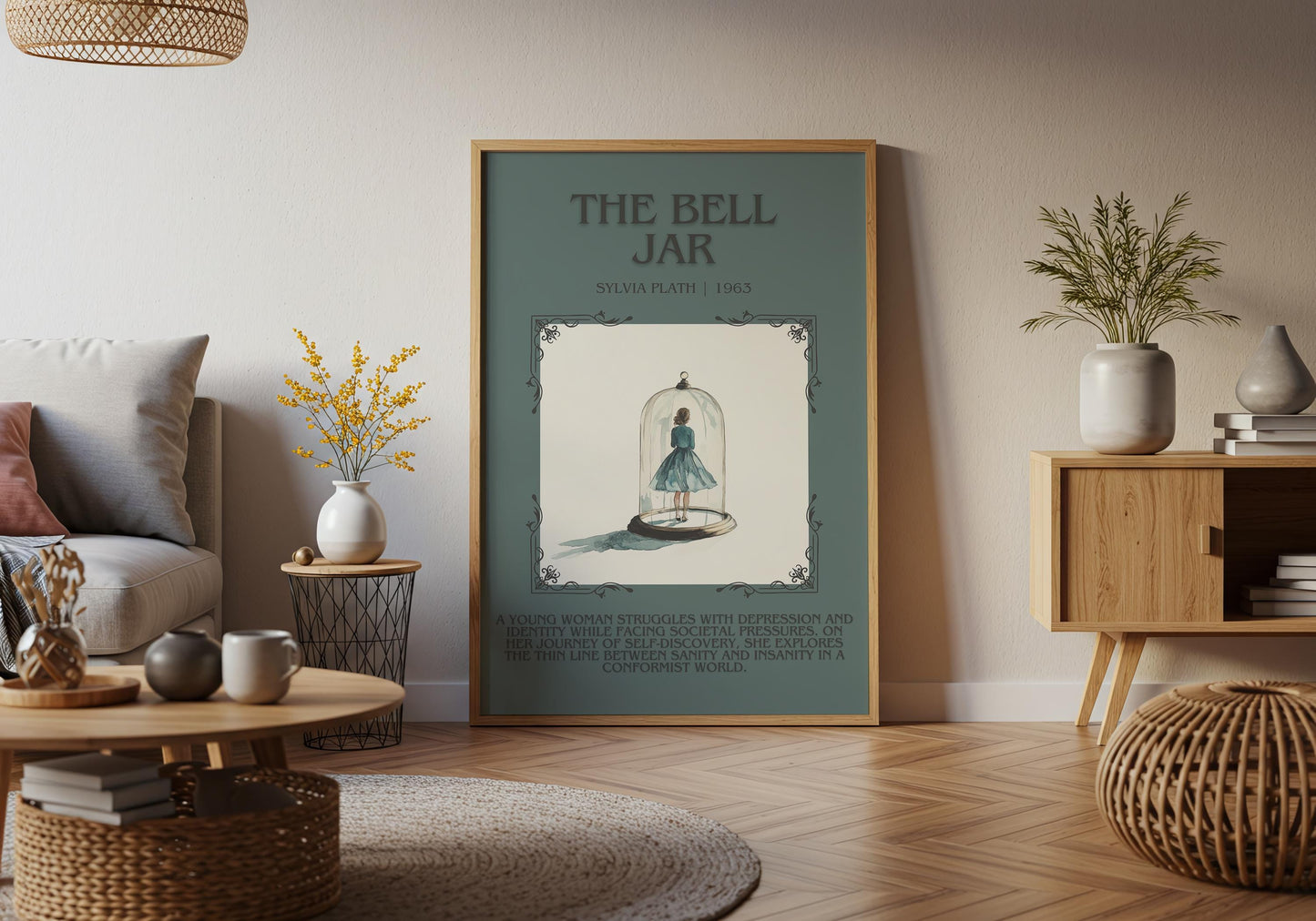 The Bell Jar by Sylvia Plath Descriptive, High Quality Poster Print. Fast, Free Delivery Wall Art. Author and Blurb Book/Novel Artwork
