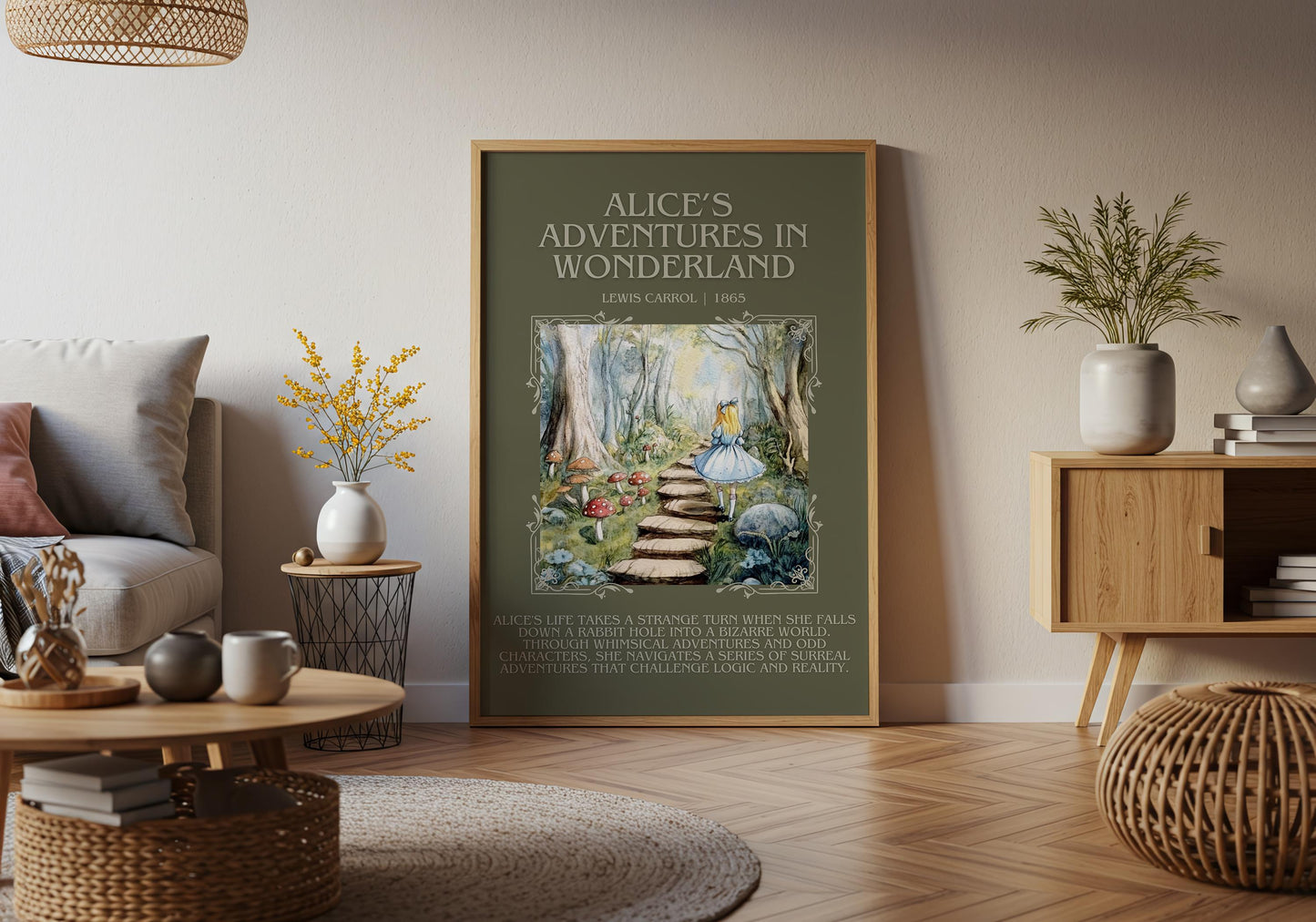 Alices Adventures in Wonderland by Lewis Carroll Descriptive,High Quality Poster.Fast, Free Delivery Wall Art. Author and Blurb Book Artwork