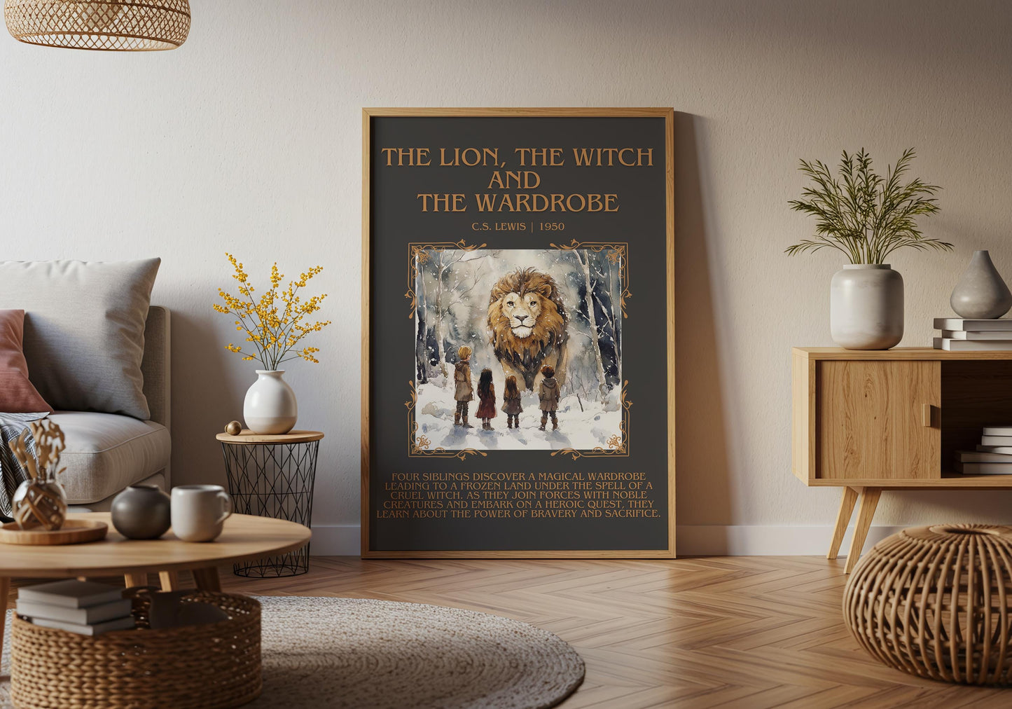 The Lion, The Witch and The Wardrobe by C.S.Lewis Descriptive, High Quality Poster Print. Custom Wall Art. Author and Blurb Book Artwork