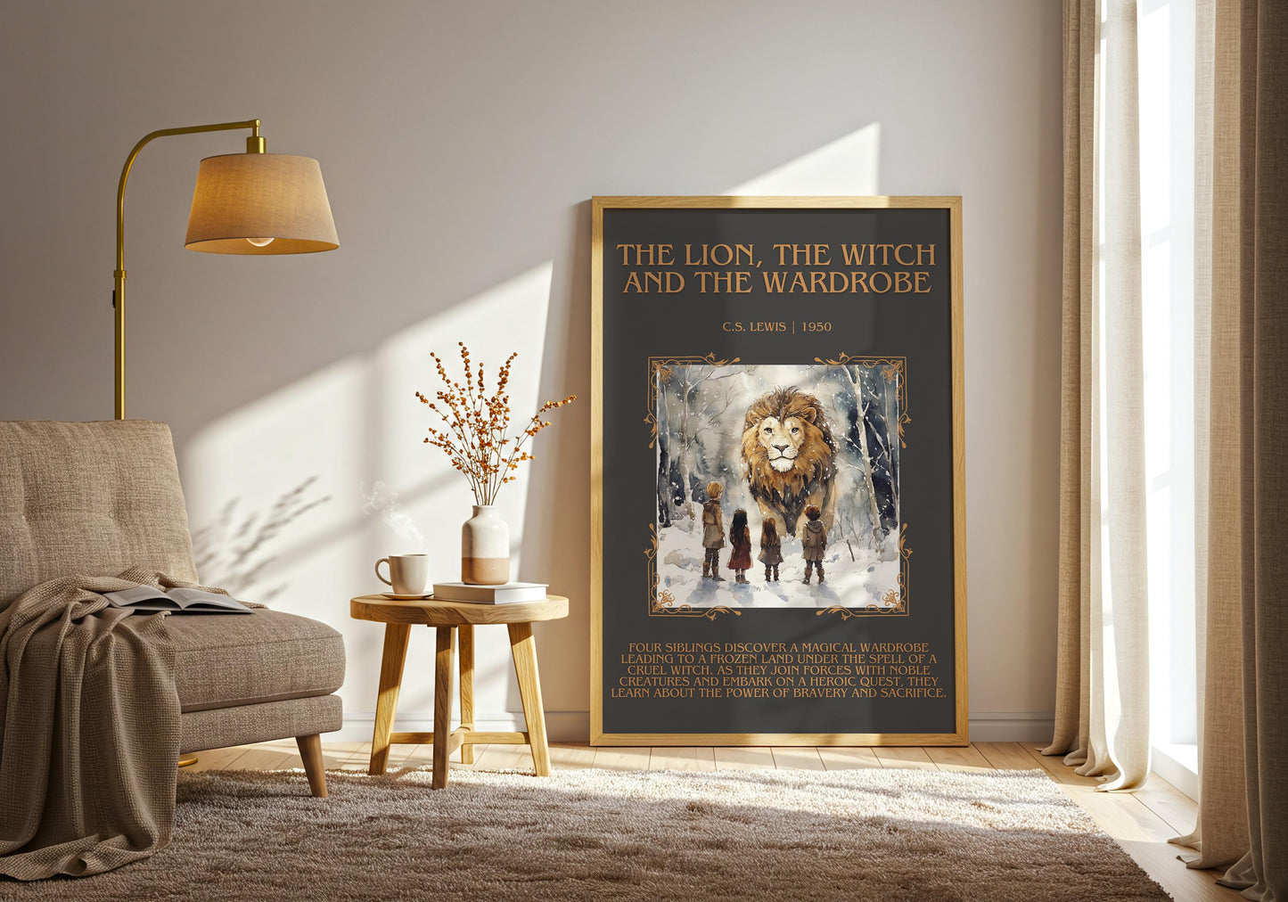 The Lion, The Witch and The Wardrobe by C.S.Lewis Descriptive, High Quality Poster Print. Custom Wall Art. Author and Blurb Book Artwork
