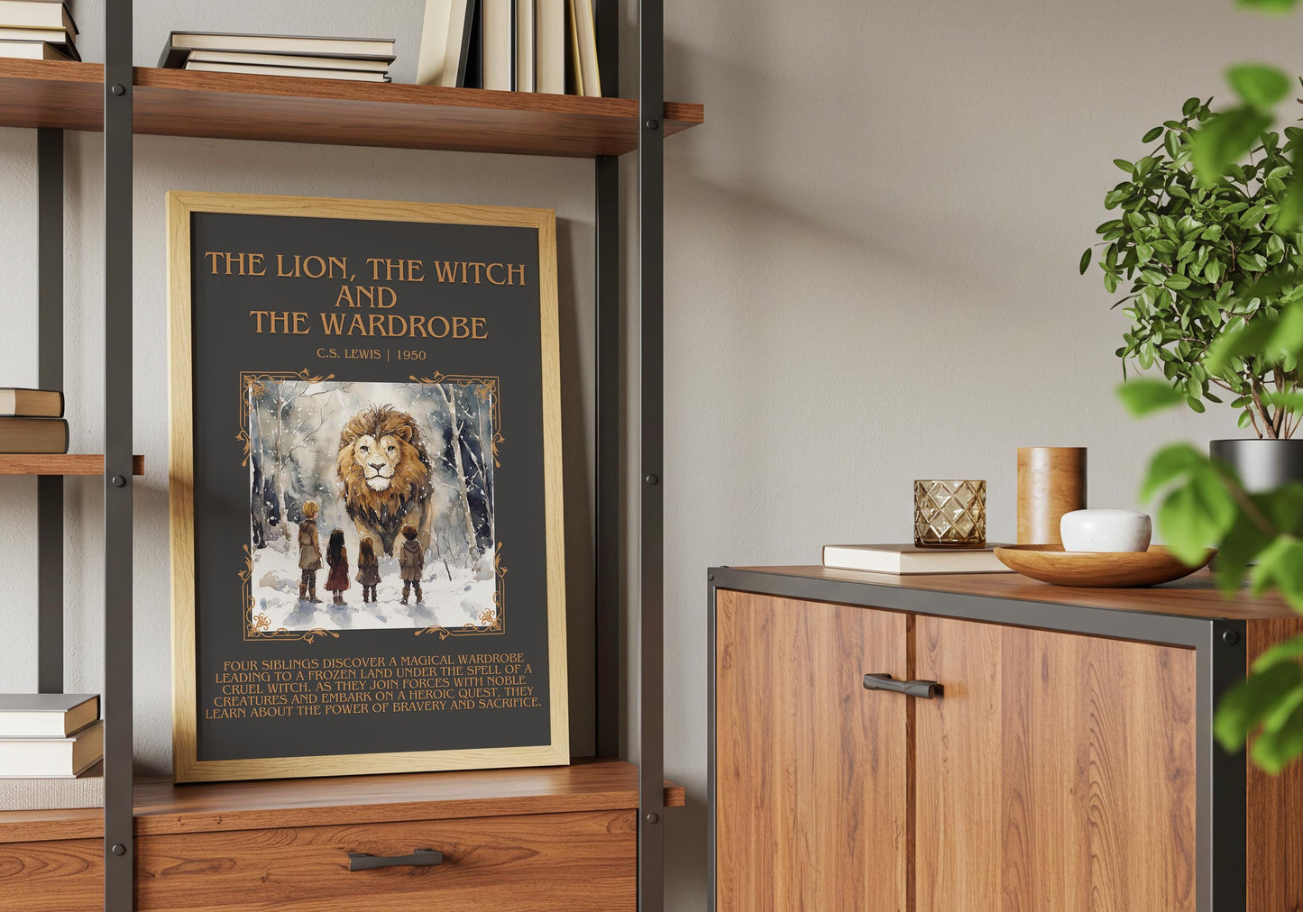The Lion, The Witch and The Wardrobe by C.S.Lewis Descriptive, High Quality Poster Print. Custom Wall Art. Author and Blurb Book Artwork