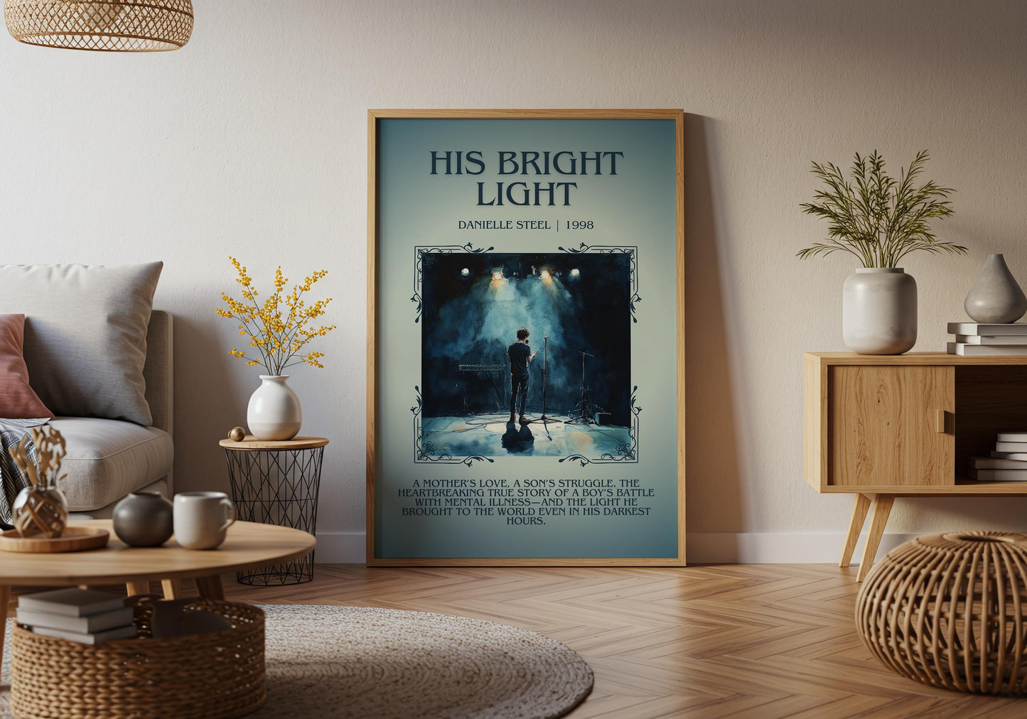 His Bright Light by Danielle Steel Descriptive, High Quality Poster Print.Free Delivery Wall Art.Author&Blurb Book Artwork. Novel Summary