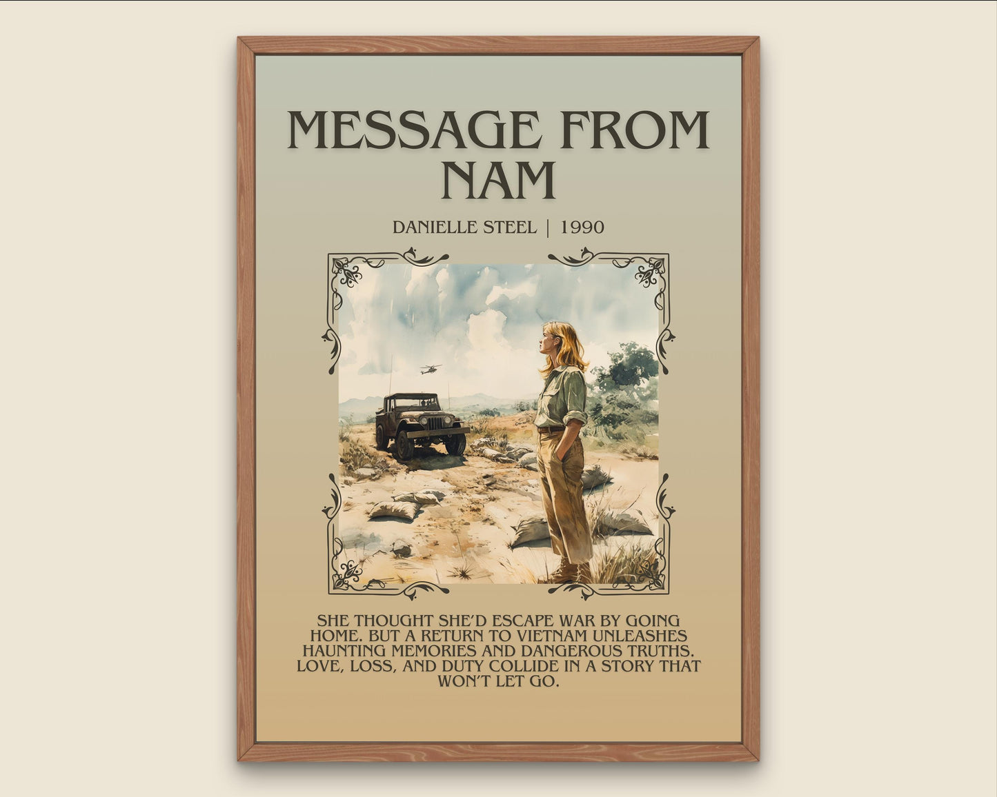 Message From Nam by Danielle Steel Descriptive, High Quality Poster Print.Free Delivery Wall Art.Author&Blurb Book Artwork. Novel Summary