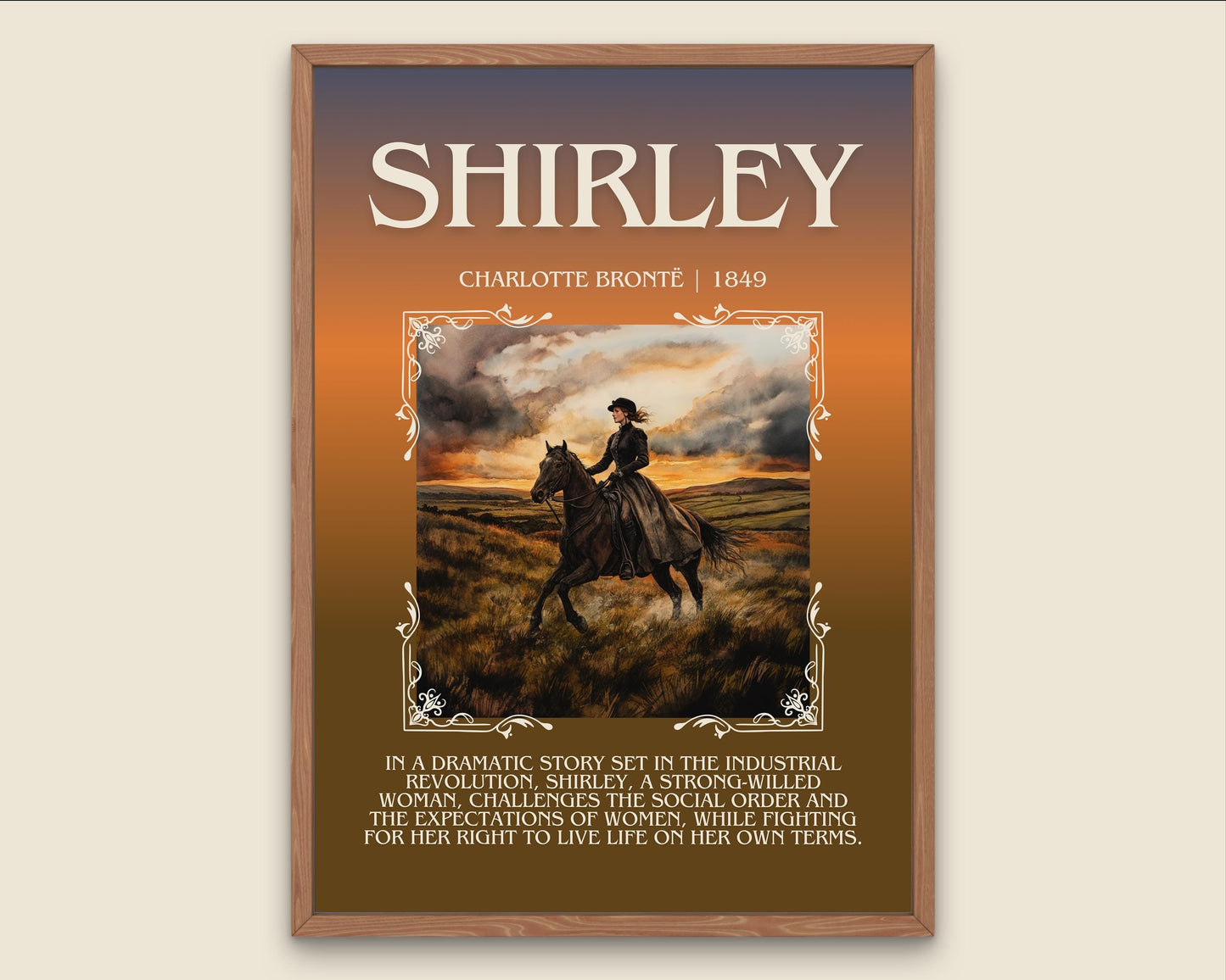 Shirley by Charlotte Bronte Descriptive, High Quality Poster Print.Free Delivery Wall Art.Author&Blurb Book Artwork. Novel Gift Summary