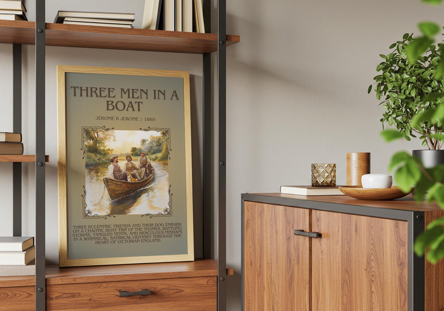 Three Men In A Boat by Jerome K Jerome Descriptive, High Quality Poster Print. Free Delivery Wall Art. Author and Blurb Book/Novel Artwork
