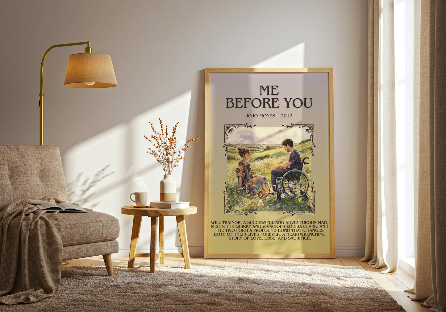 Me Before You by Jojo Moyes Descriptive, High Quality Poster Print. Free Delivery Wall Art. Author and Blurb Book/Novel Artwork