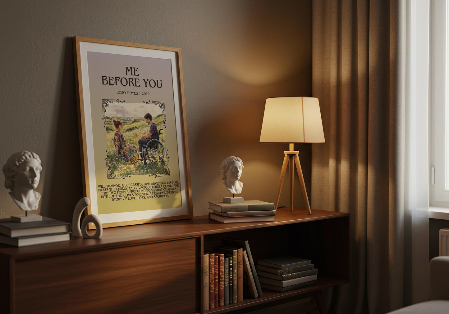 Me Before You by Jojo Moyes Descriptive, High Quality Poster Print. Free Delivery Wall Art. Author and Blurb Book/Novel Artwork