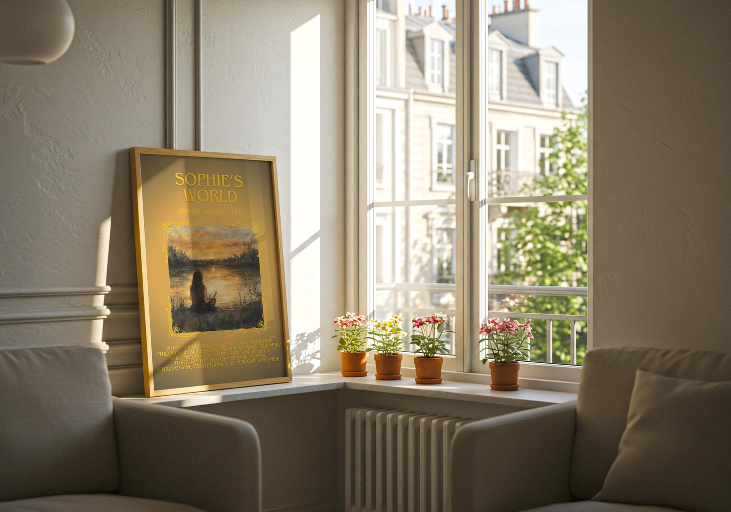 Sophie's World by Justein Gaarder Descriptive, High Quality Poster Print. Free Delivery Wall Art. Author and Blurb Book Artwork. Gift Art