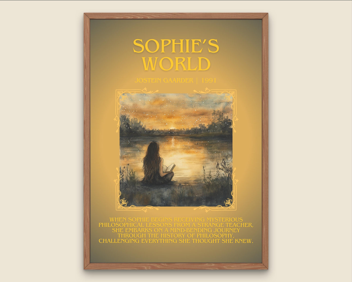 Sophie's World by Justein Gaarder Descriptive, High Quality Poster Print. Free Delivery Wall Art. Author and Blurb Book Artwork. Gift Art