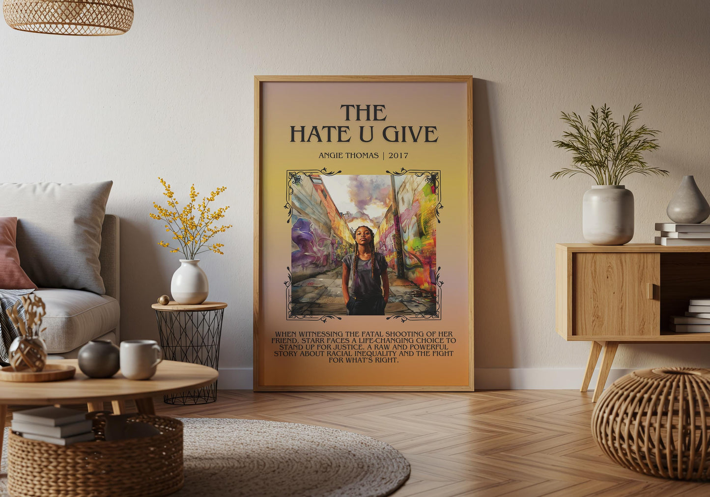 The Hate U Give by Angie Thomas Descriptive, High Quality Poster Print.Free Delivery Wall Art.Author and Blurb Book Artwork Gift Art