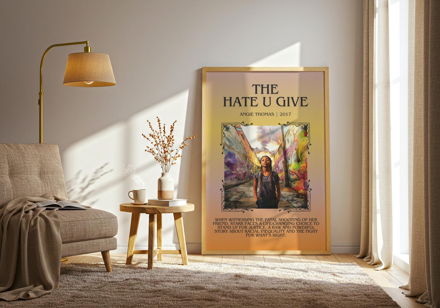 The Hate U Give by Angie Thomas Descriptive, High Quality Poster Print.Free Delivery Wall Art.Author and Blurb Book Artwork Gift Art