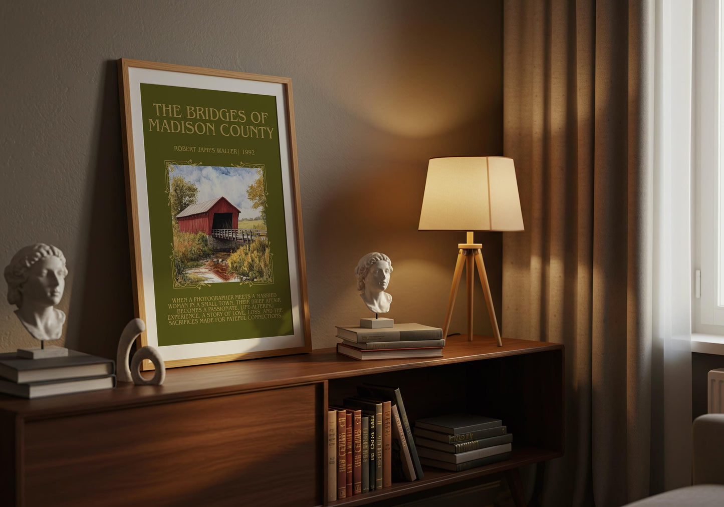 The Bridges Of Madison County by Robert James Waller Descriptive,High Quality Poster. Free Delivery Wall Art. Author and Blurb Book Artwork