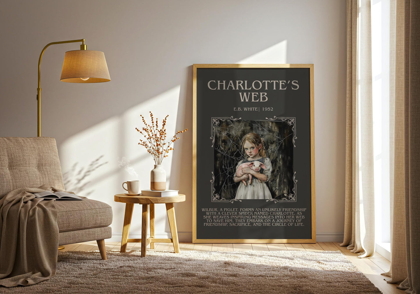 Charlotte's Web by E.B. White Descriptive,High Quality Poster.Fast, Free Delivery Wall Art. Author and Blurb Book Artwork. Description Gift