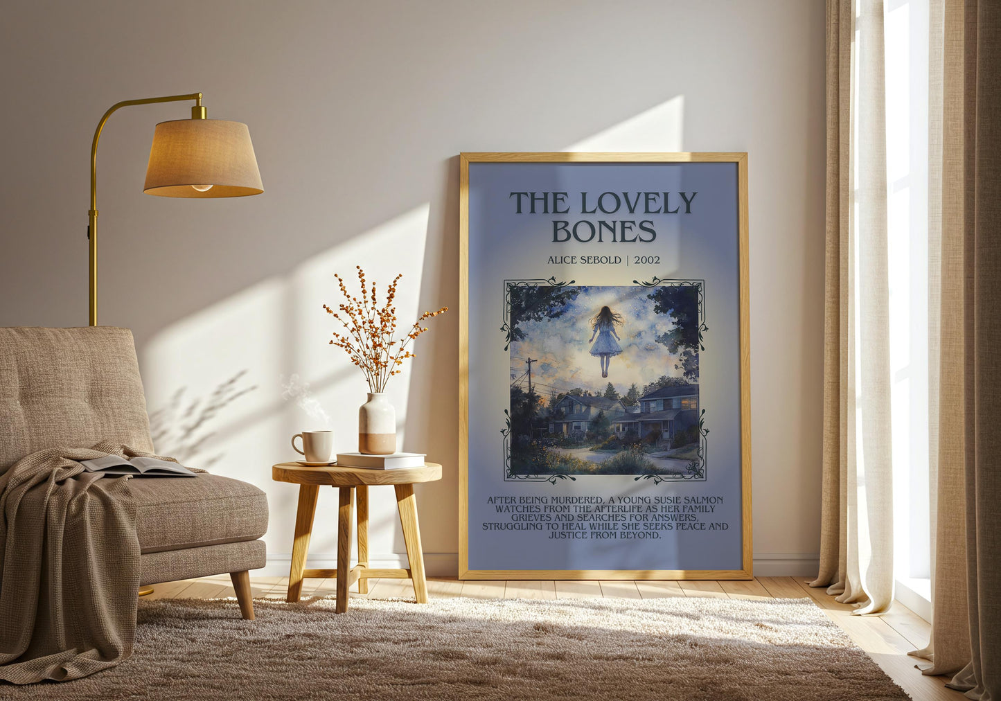 The Lovely Bones by Alice Sebold Descriptive, High Quality Poster Print.Free Delivery Wall Art.Author and Blurb Book Artwork Gift Art