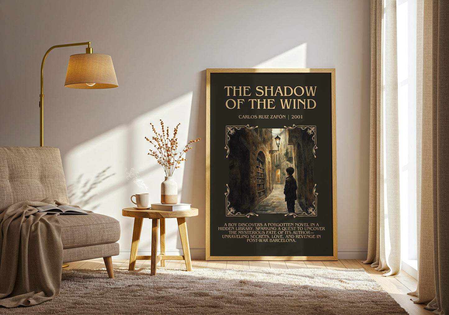 The Shadow Of The Wind by Carlos Ruiz Zafon Descriptive, High Quality Poster Print.Free Delivery Wall Art.Author and Blurb Book Artwork Gift