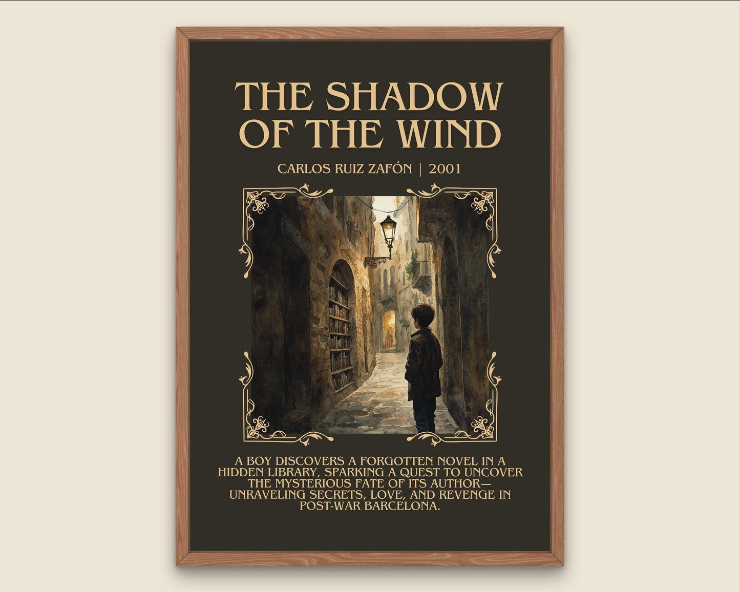 The Shadow Of The Wind by Carlos Ruiz Zafon Descriptive, High Quality Poster Print.Free Delivery Wall Art.Author and Blurb Book Artwork Gift