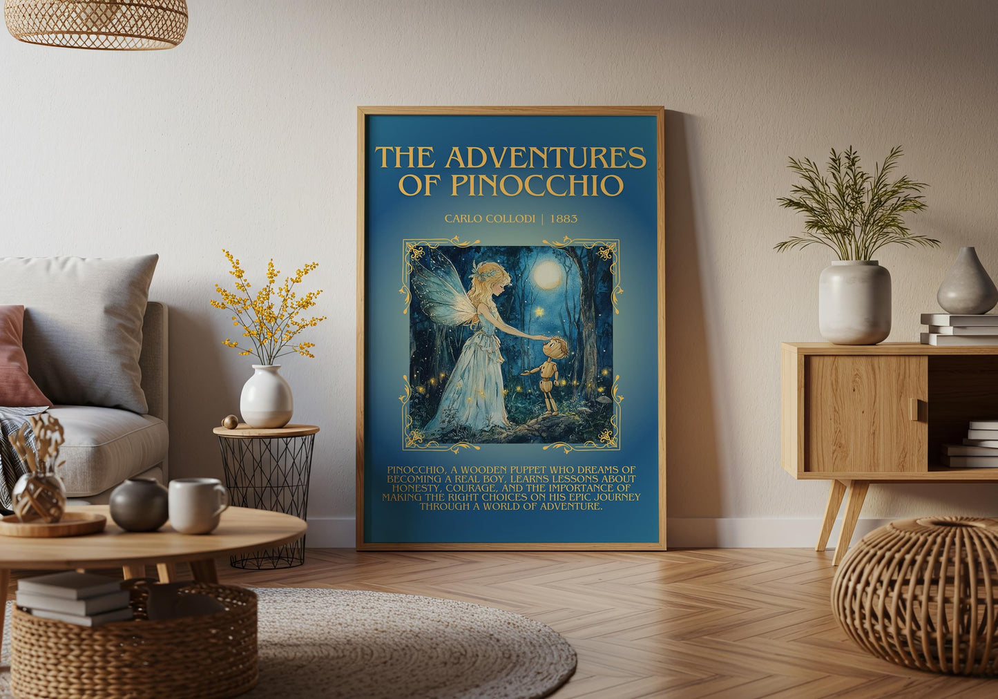 The Adventures Of Pinocchio by Carlo Collodi Descriptive, High Quality Poster Print.Free Delivery Wall Art.Author & Blurb Book Artwork Gift