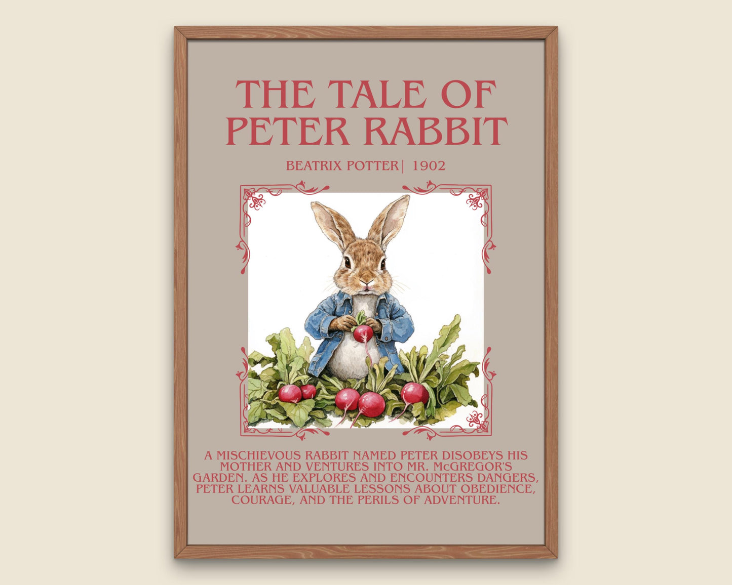 The Tale Of Peter Rabbit by Beatrix Potter Descriptive,High Quality Poster. Free Delivery Wall Art. Author and Blurb Book Artwork.Book Lover