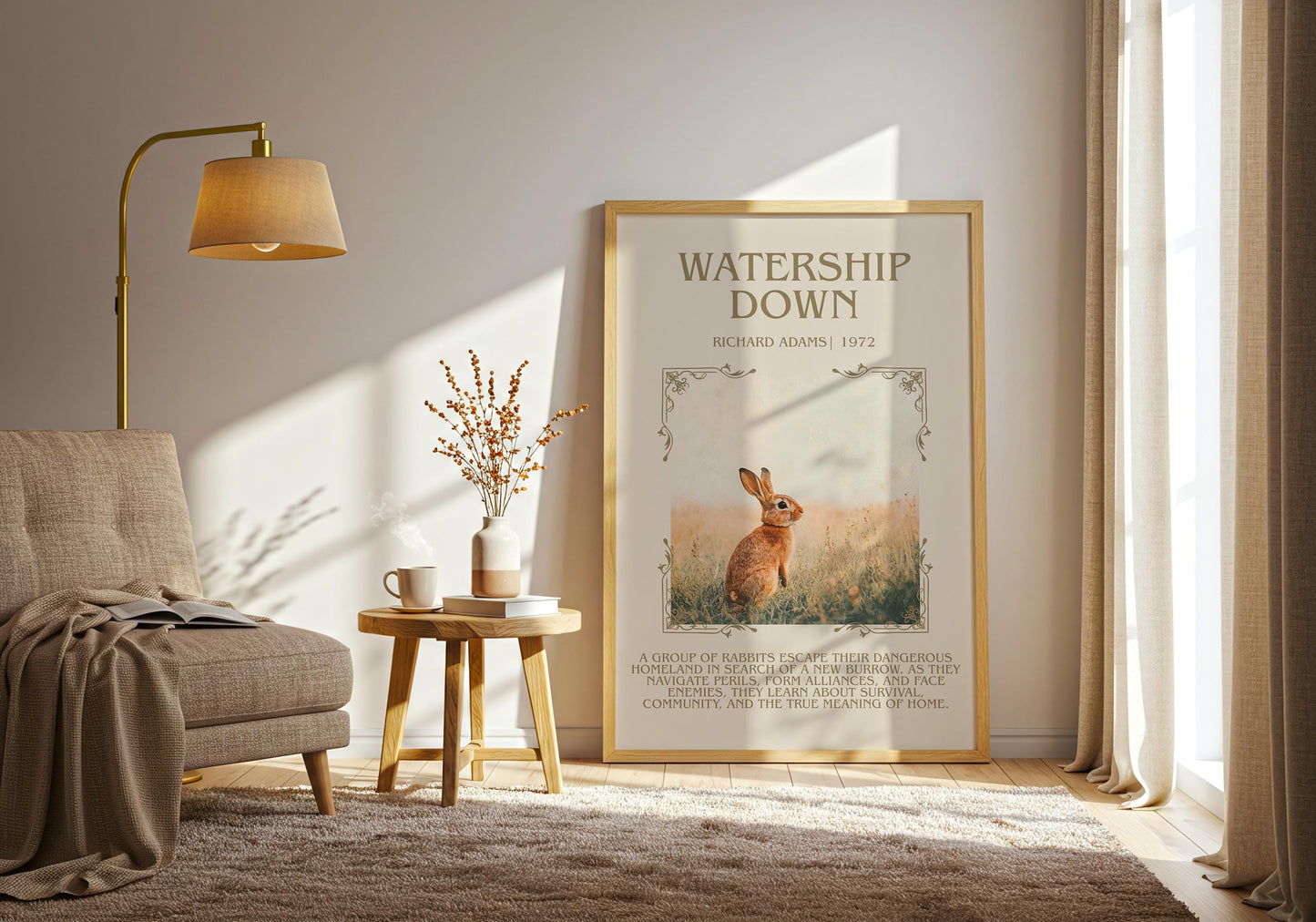 Watership Down by Richard Adams Descriptive,High Quality Poster. Free Delivery Wall Art. Author and Blurb Book Artwork. Book Lover Gift