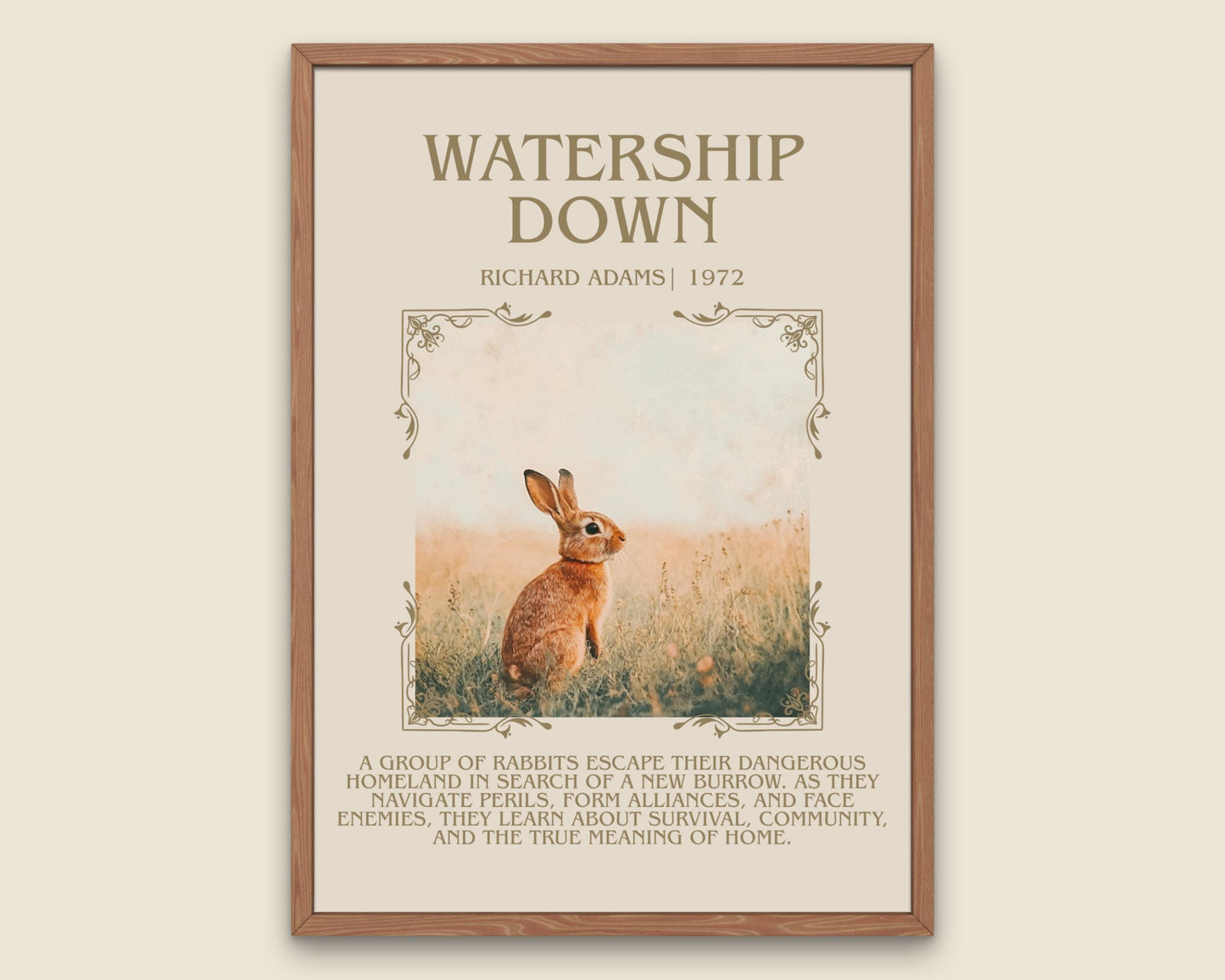 Watership Down by Richard Adams Descriptive,High Quality Poster. Free Delivery Wall Art. Author and Blurb Book Artwork. Book Lover Gift
