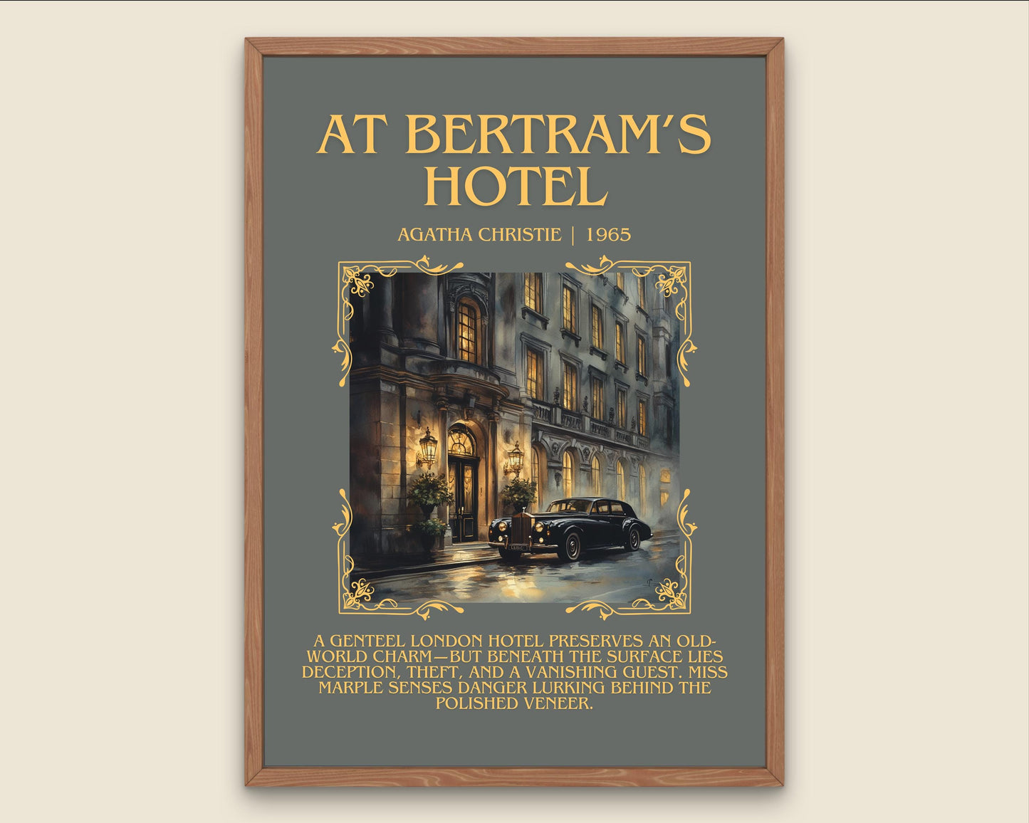 At Betram's Hotel by Agatha Christie Descriptive, High Quality Poster Print.Free Delivery Wall Art.Author and Blurb Book Artwork Gift Art