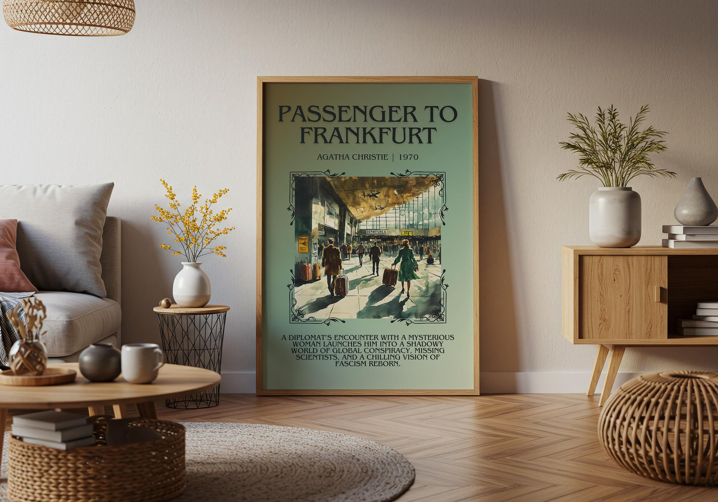 Passenger To Frankfurt by Agatha Christie Descriptive, High Quality Poster Print.Free Delivery Wall Art. Author & Blurb Book Artwork Cover