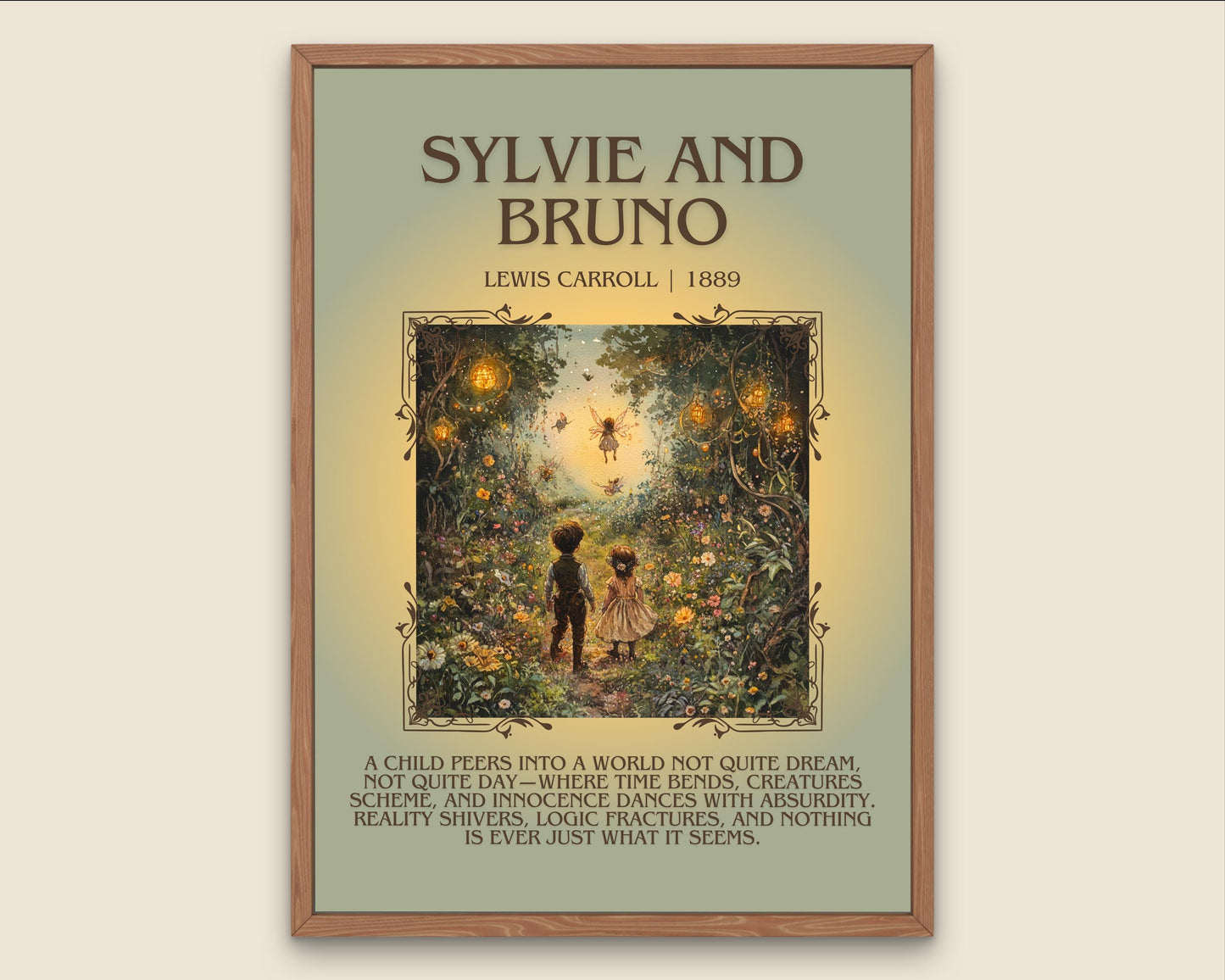 Sylvie And Bruno by Lewis Carroll Descriptive, High Quality Poster Print.Free Delivery Wall Art. Author & Blurb Book Artwork Cover Gift