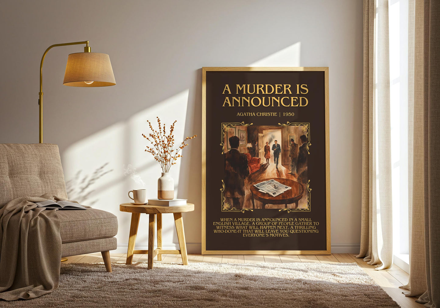 A Murder Is Announced by Agatha Christie Descriptive, High Quality Poster Print. Free Delivery Wall Art. Author and Blurb Book Artwork