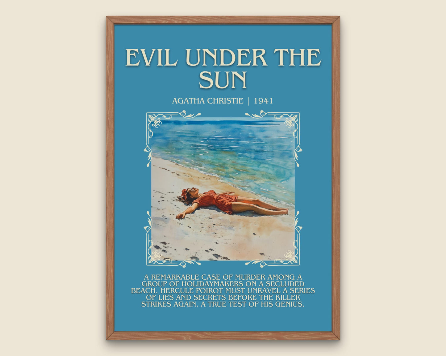 Evil Under The Sun by Agatha Christie Descriptive, High Quality Poster Print. Free Delivery Wall Art. Author and Blurb Book Artwork