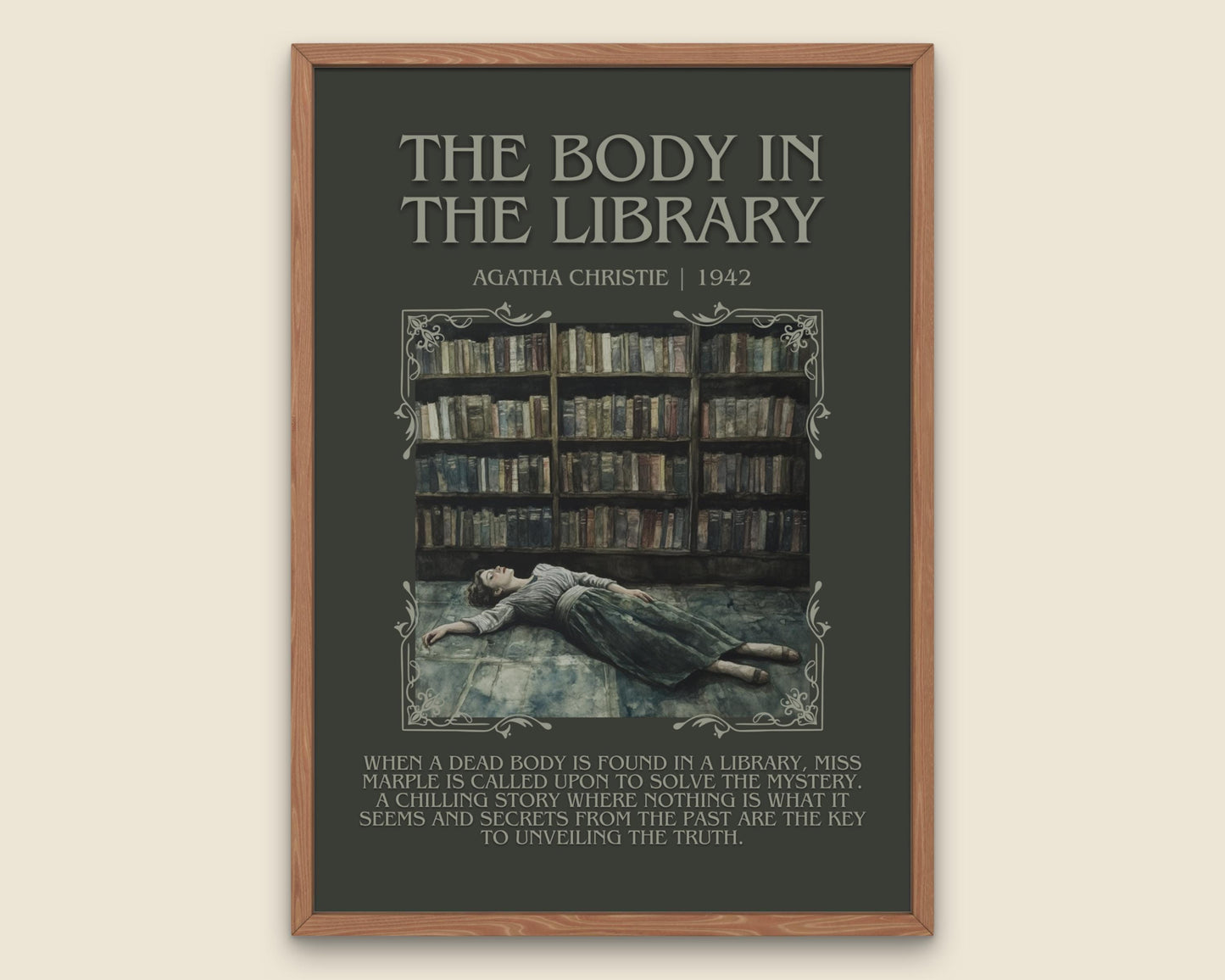 The Body In The Library by Agatha Christie Descriptive, High Quality Poster Print. Free Delivery Wall Art.Author and Blurb Book Artwork