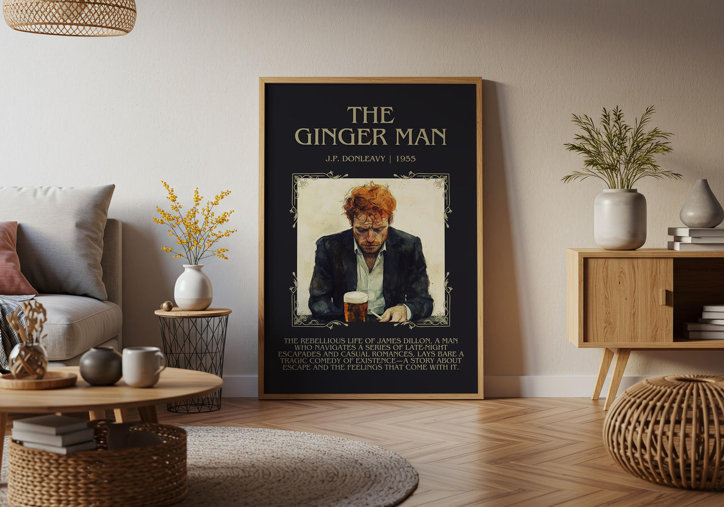 The Ginger Man by J.P. Donleavy Descriptive, High Quality Poster Print. Free Delivery Wall Art.Author and Blurb Book Artwork
