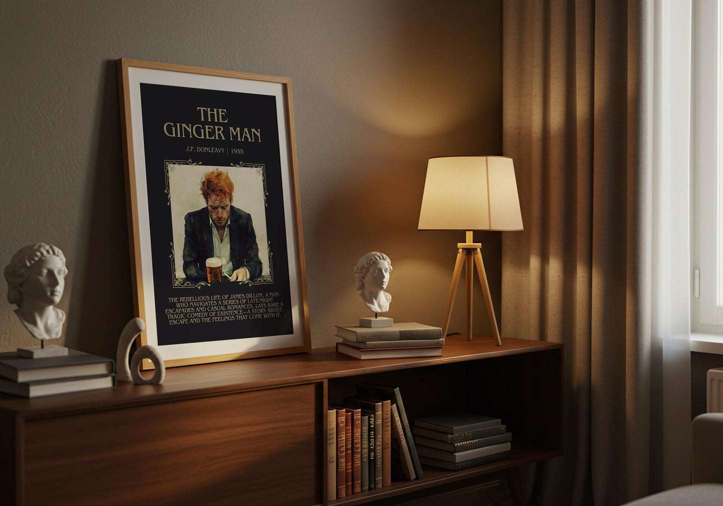 The Ginger Man by J.P. Donleavy Descriptive, High Quality Poster Print. Free Delivery Wall Art.Author and Blurb Book Artwork