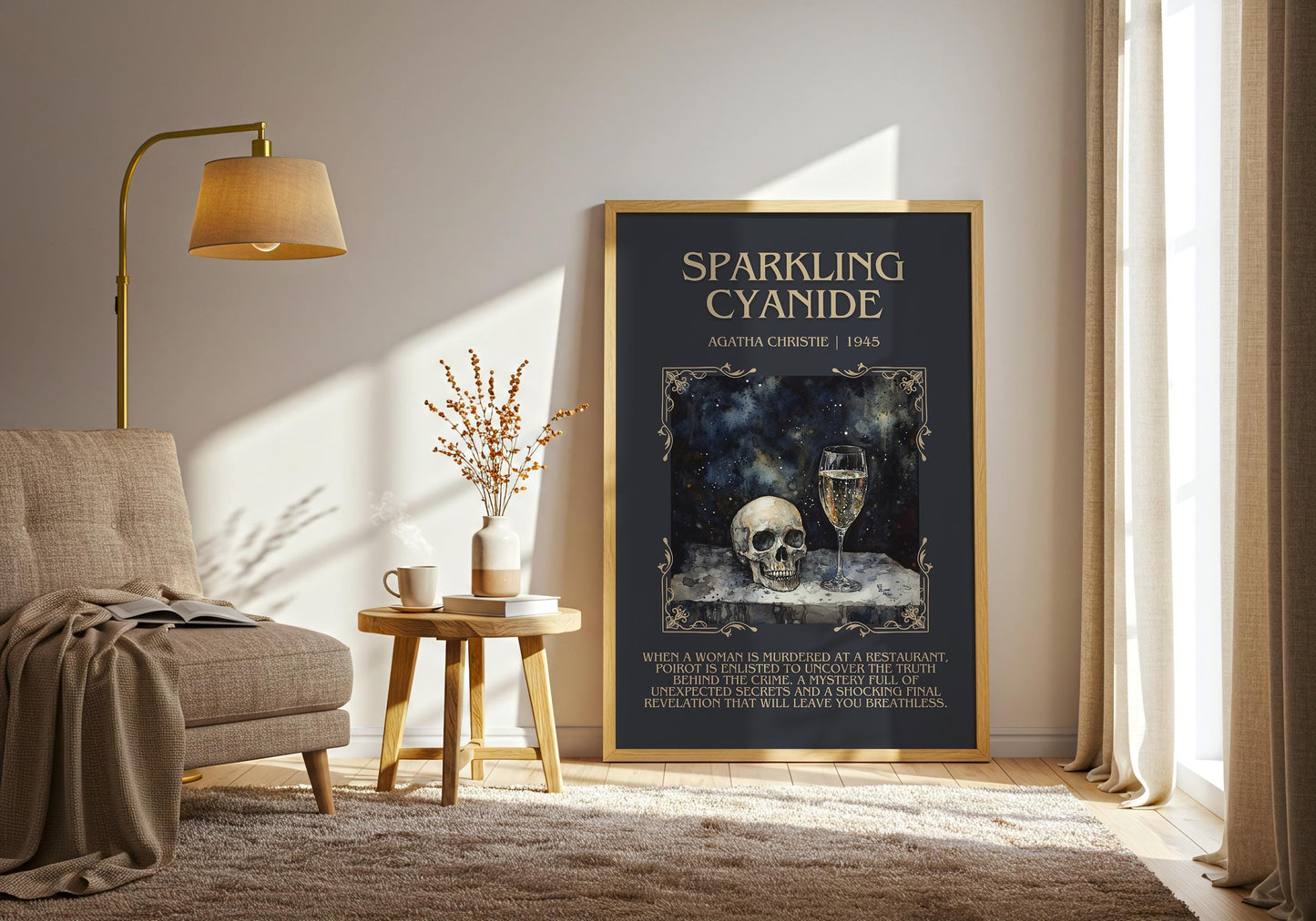 Sparkling Cyanide by Agatha Christie Descriptive, High Quality Poster Print. Free Delivery Wall Art. Author&Blurb Book Artwork. Summary Gift