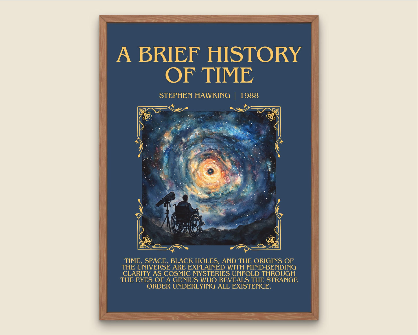 A Brief History of Time by Stephen Hawking Descriptive, High Quality Poster Print.Free Delivery Wall Art. Author&Blurb Book Artwork Novel